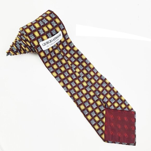 Giorgio Armani Le Collezioni Neck Tie Silk Italy Geometric Ornament Pattern 58" - Picture 2 of 13